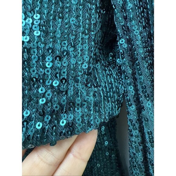 MAC DUGGAL Size 10 26730 Teal Green SEQUINED ONE SHOULDER CUT OUT GOWN Dress New - Picture 10 of 13